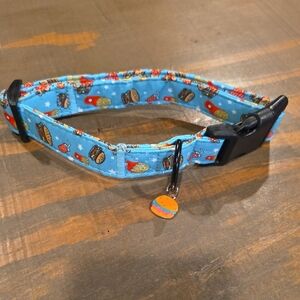Amazon Light Blue Burger Print Adjustable Dog Collar with Burger Charm